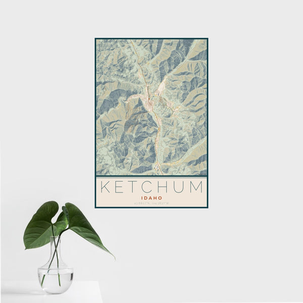 Ketchum - Idaho Map Print in Woodblock