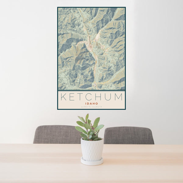 Ketchum - Idaho Map Print in Woodblock