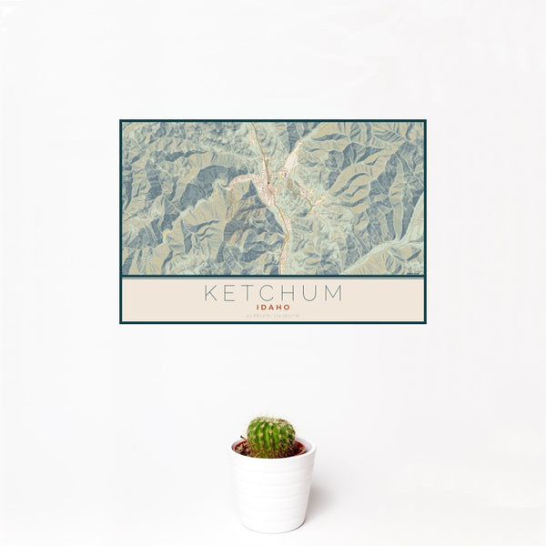 Ketchum - Idaho Map Print in Woodblock