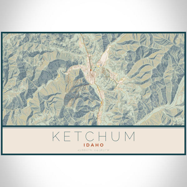 Ketchum - Idaho Map Print in Woodblock