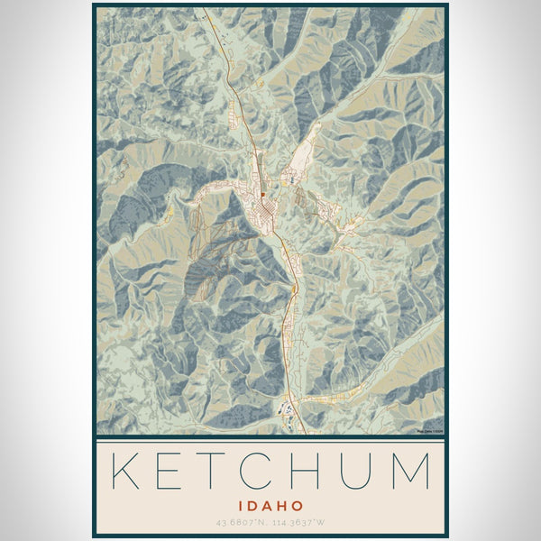 Ketchum - Idaho Map Print in Woodblock