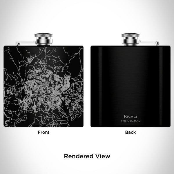 Kigali - Rwanda Map Hip Flask in Matte Black