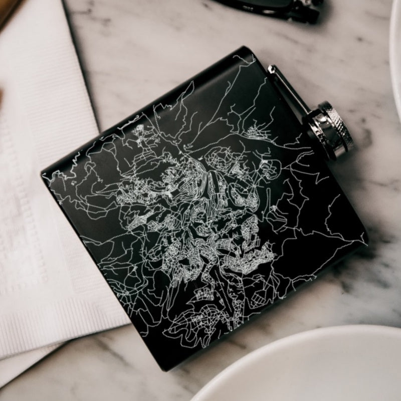 Kigali - Rwanda Map Hip Flask in Matte Black