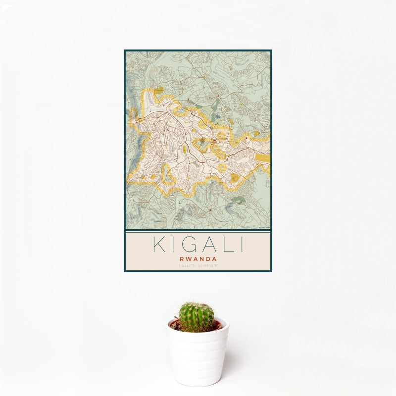 Kigali - Rwanda Map Print in Woodblock