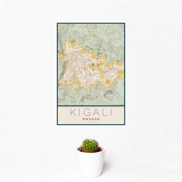 Kigali - Rwanda Map Print in Woodblock
