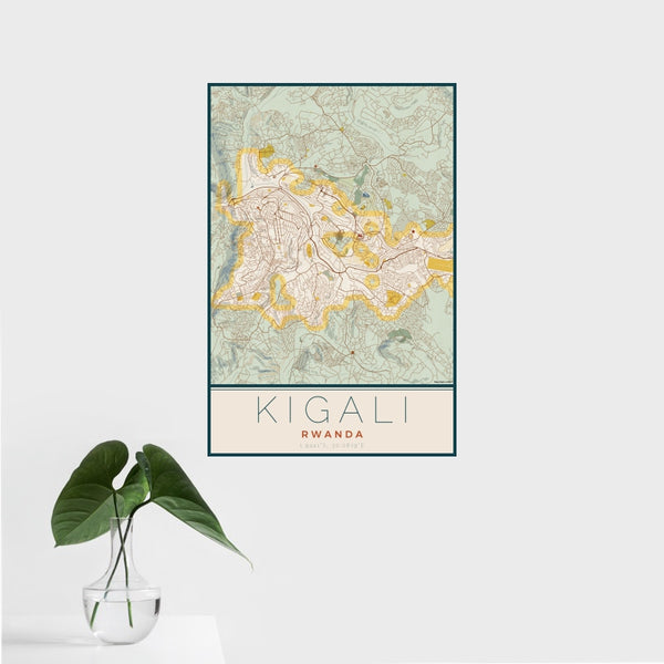 Kigali - Rwanda Map Print in Woodblock