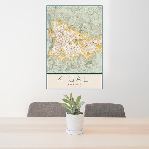 Kigali - Rwanda Map Print in Woodblock
