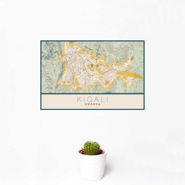 Kigali - Rwanda Map Print in Woodblock