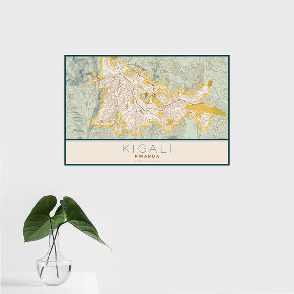 Kigali - Rwanda Map Print in Woodblock