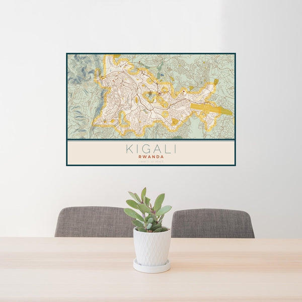 Kigali - Rwanda Map Print in Woodblock