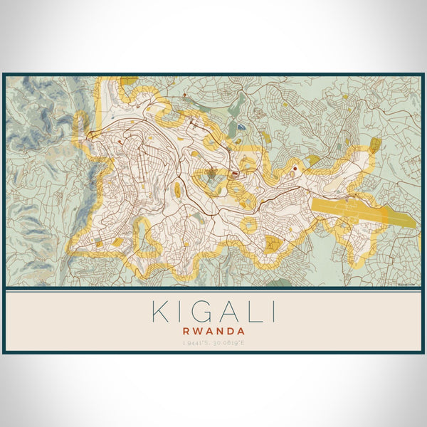 Kigali - Rwanda Map Print in Woodblock