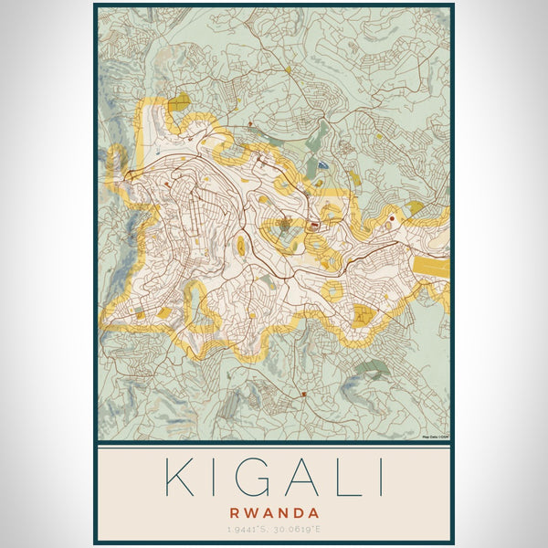 Kigali - Rwanda Map Print in Woodblock