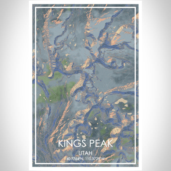 Kings Peak Utah Map Print Portrait Orientation in Afternoon Style With Shaded Background
