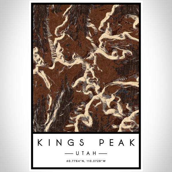 Kings Peak Utah Map Print Portrait Orientation in Ember Style With Shaded Background