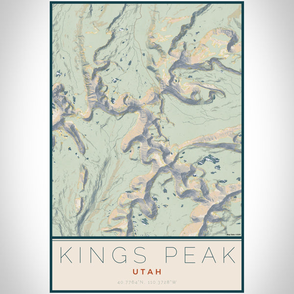 Kings Peak Utah Map Print Portrait Orientation in Woodblock Style With Shaded Background