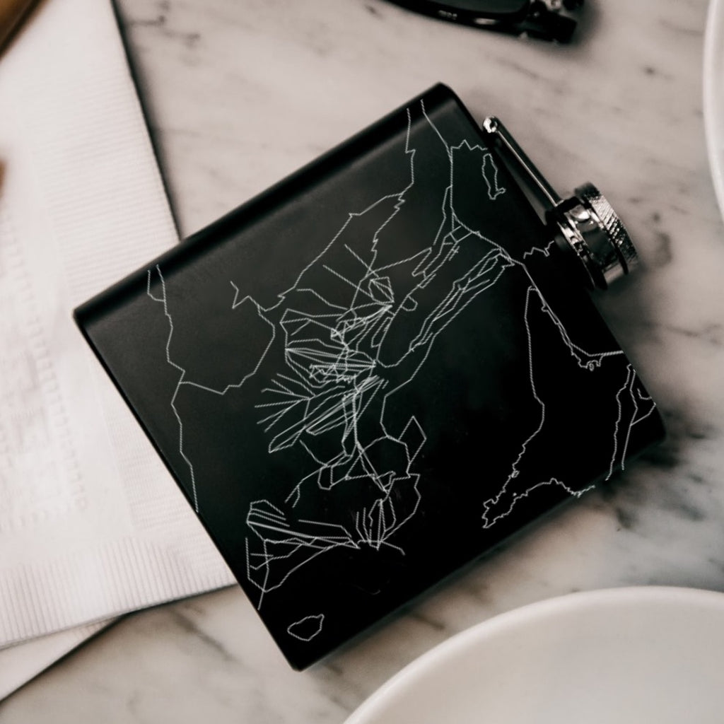 Kirkwood California Custom Engraved City Map Inscription Coordinates on 6oz Stainless Steel Flask in Black