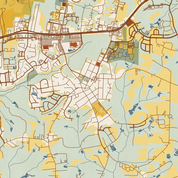 Knightdale North Carolina Map Print in Woodblock Style Zoomed In Close Up Showing Details
