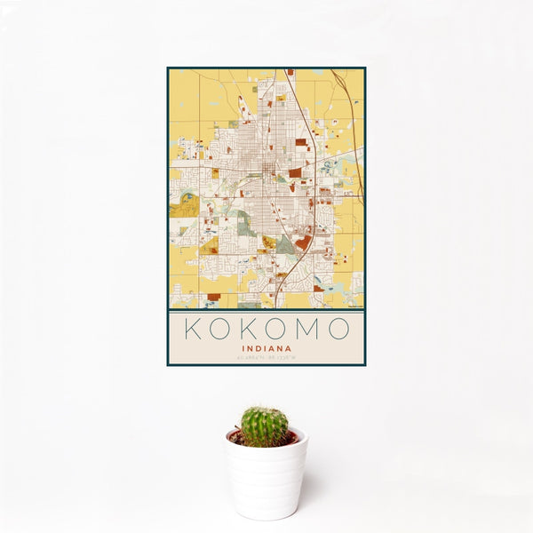 Kokomo - Indiana Map Print in Woodblock