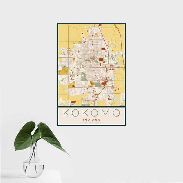 Kokomo - Indiana Map Print in Woodblock