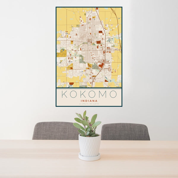 Kokomo - Indiana Map Print in Woodblock