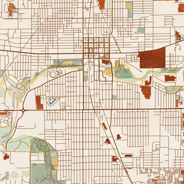 Kokomo - Indiana Map Print in Woodblock