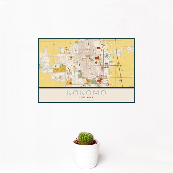 Kokomo - Indiana Map Print in Woodblock