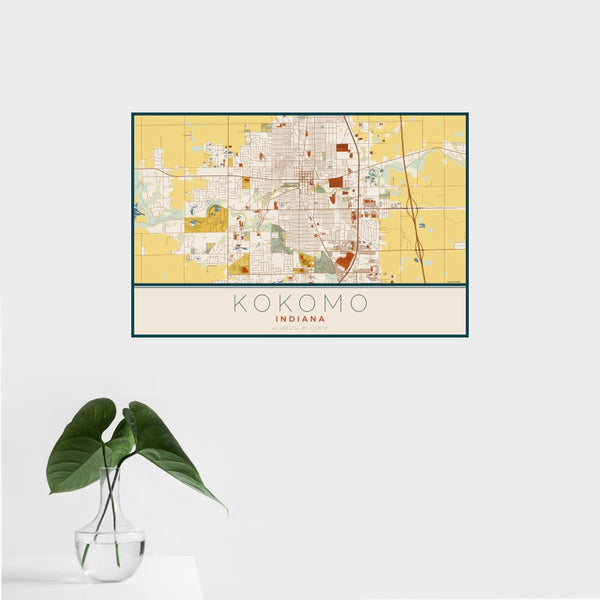 Kokomo - Indiana Map Print in Woodblock