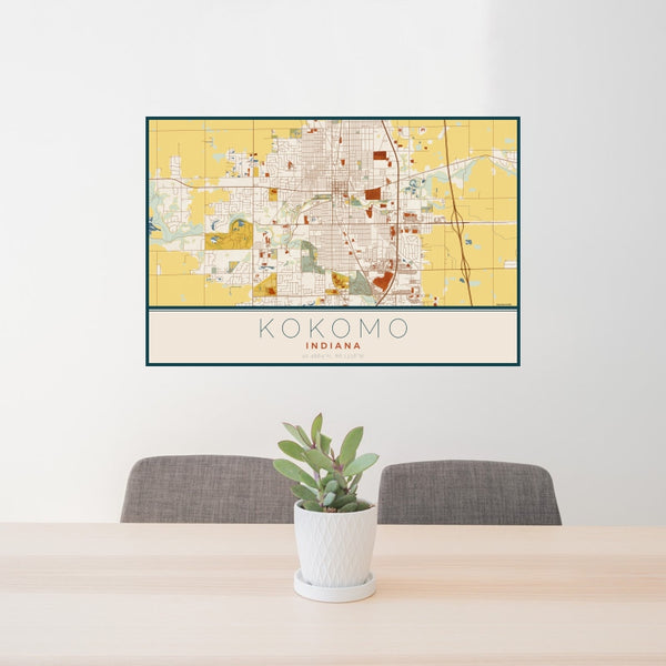Kokomo - Indiana Map Print in Woodblock