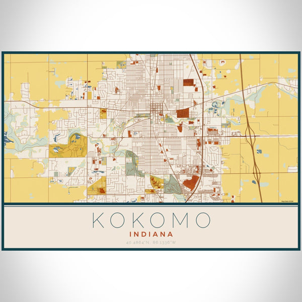 Kokomo - Indiana Map Print in Woodblock