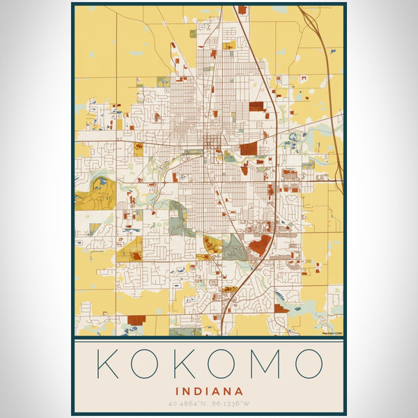 Kokomo - Indiana Map Print in Woodblock