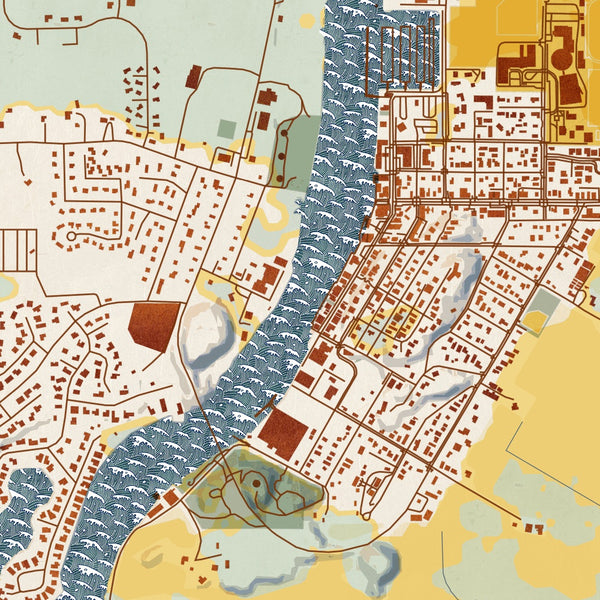La Conner Washington Map Print in Woodblock Style Zoomed In Close Up Showing Details