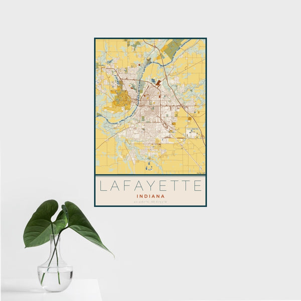 Lafayette - Indiana Map Print in Woodblock