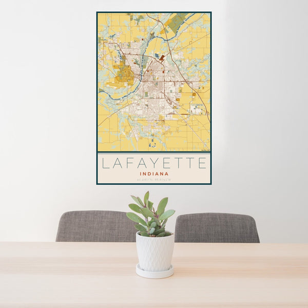 Lafayette - Indiana Map Print in Woodblock