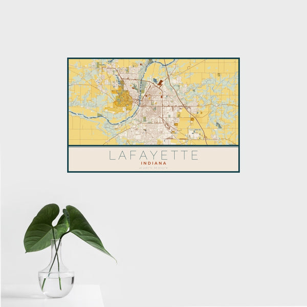 Lafayette - Indiana Map Print in Woodblock