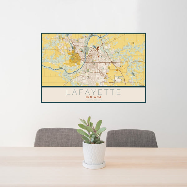 Lafayette - Indiana Map Print in Woodblock