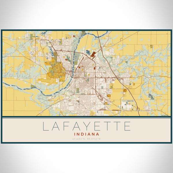 Lafayette - Indiana Map Print in Woodblock