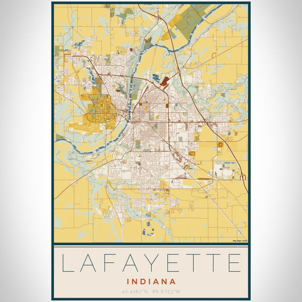 Lafayette - Indiana Map Print in Woodblock