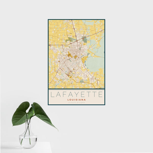 Lafayette - Louisiana Map Print in Woodblock
