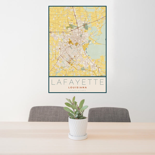 Lafayette - Louisiana Map Print in Woodblock