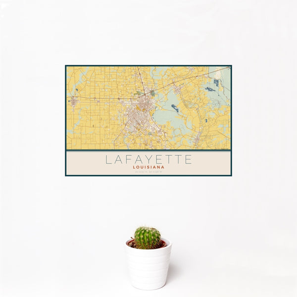 Lafayette - Louisiana Map Print in Woodblock