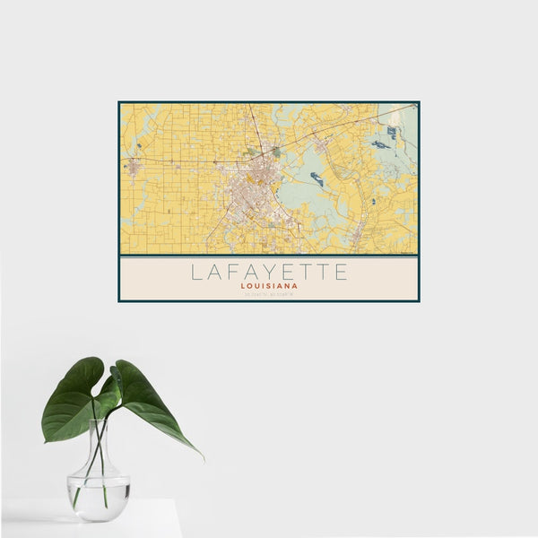 Lafayette - Louisiana Map Print in Woodblock
