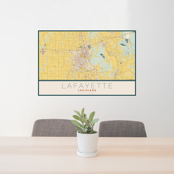 Lafayette - Louisiana Map Print in Woodblock