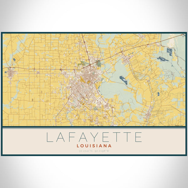 Lafayette - Louisiana Map Print in Woodblock