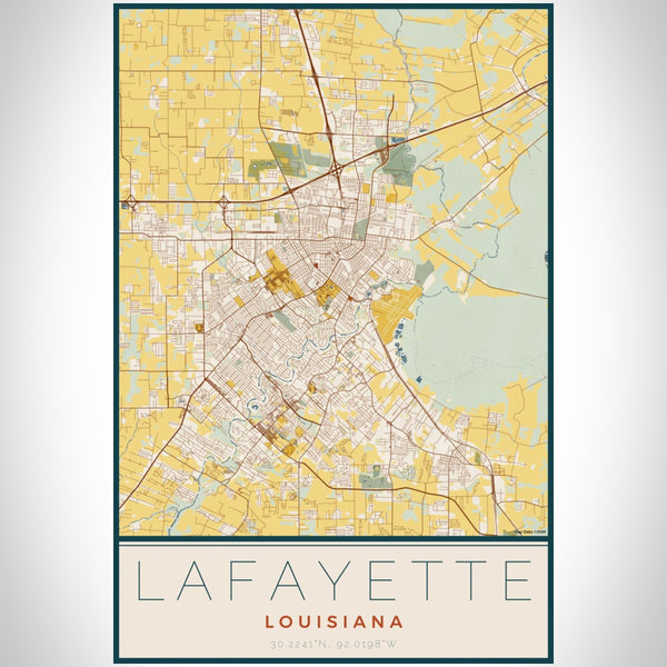 Lafayette - Louisiana Map Print in Woodblock
