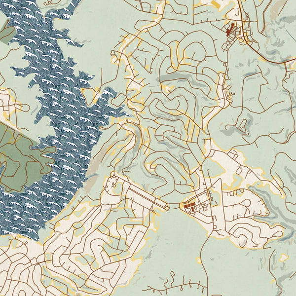 Lago Vista Texas Map Print in Woodblock Style Zoomed In Close Up Showing Details