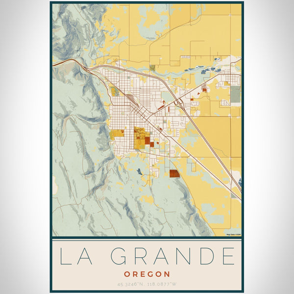 La Grande Oregon Map Print Portrait Orientation in Woodblock Style With Shaded Background