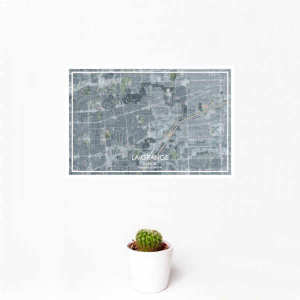 12x18 La Grange Illinois Map Print Landscape Orientation in Afternoon Style With Small Cactus Plant in White Planter