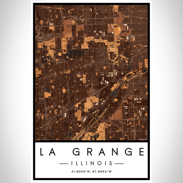 La Grange Illinois Map Print Portrait Orientation in Ember Style With Shaded Background