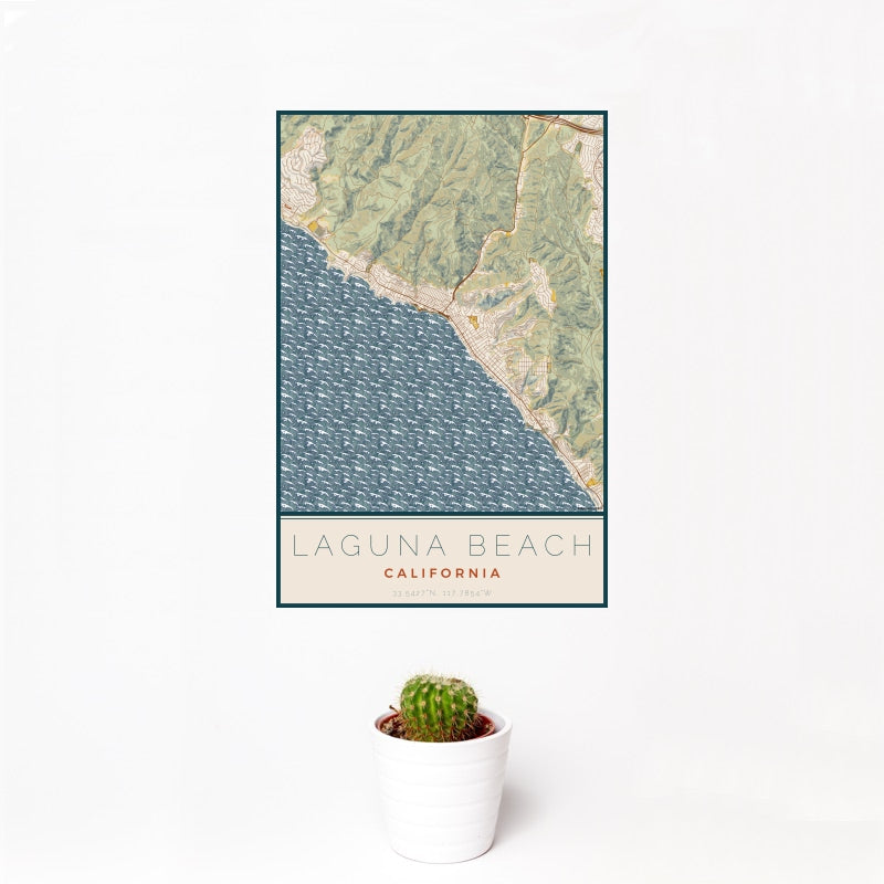 Laguna Beach - California Map Print in Woodblock