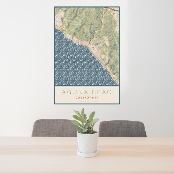 Laguna Beach - California Map Print in Woodblock